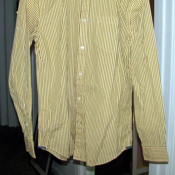Gold White & Black Cotton Blend Dress SHIRT Sz M JCP - Picture 2 of 2